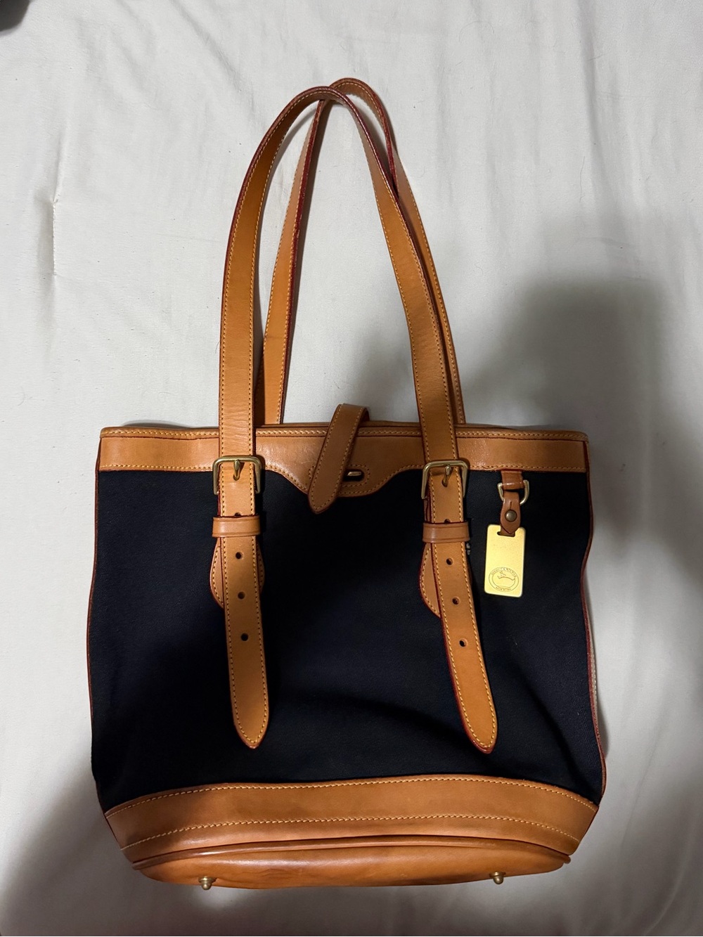 Dooney & Bourke Black Canvas Tote with Brown Leather Trim